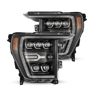Ford F-150 Headlights - AlphaRex - NOVA LED Proj Headlights Plank Style w/Activ Light/Seq Signal - Black - `21-`22