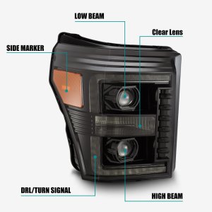 Ford F-250 SD Headlights - AlphaRex - PRO-Series Projector Plank Style - Alpha Black - `11-`16