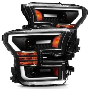 Ford F-150 Headlights - AlphaRex - LUXX LED Projector Plank Style w/Activ Light/DRL - Black - `15-`17