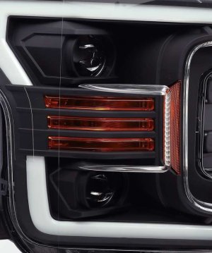 Ford F-150 Headlights - AlphaRex - PRO-Series Projector Plank Style with Active Light/Sequential Signal - Matte Black - `18-`19