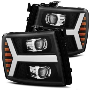 Chevrolet 1500HD Headlights - AlphaRex - PRO-Series Plank Style - Matte Black - `07-`13