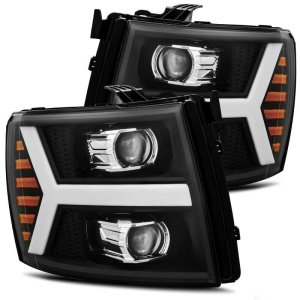 Chevrolet 1500HD Headlights - AlphaRex - PRO-Series Plank Style - Matte Black - `07-`13