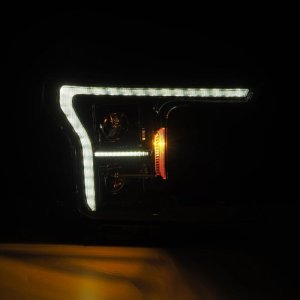 Ford F-150 Headlights - AlphaRex - LUXX LED Proj HL w/Actv Lt Seq Sig SB DRL - Alpha-Black - `18-`20