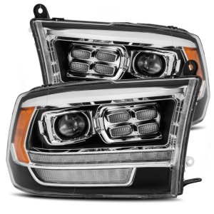 Dodge Ram 1500 Headlights - AlphaRex - PRO-Series Projector with Sequential Signal/DRL - Black with Chrome Accent - `09-`18