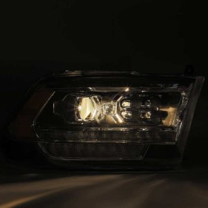Dodge Ram 1500 Headlights - AlphaRex - PRO-Series Projector with Sequential Signal/DRL - Black with Chrome Accent - `09-`18
