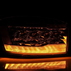 Dodge Ram 1500HD Headlights - AlphaRex - NOVA LED Proj Plank Style Blk w/Seq Signal/DRL/Amber LED - `06-`08