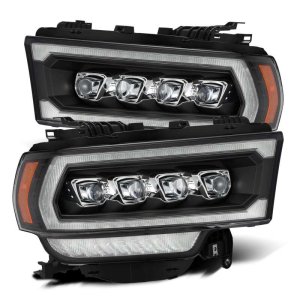 Ram 2500 Headlights - AlphaRex - NOVA LED Proj Headlights Plank Style with Activ Light/Seq Signal/DRL - Black - `19-`21