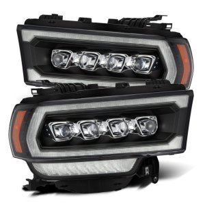 Ram 2500 Headlights - AlphaRex - NOVA LED Proj Headlights Plank Style with Activ Light/Seq Signal/DRL - Black - `19-`21