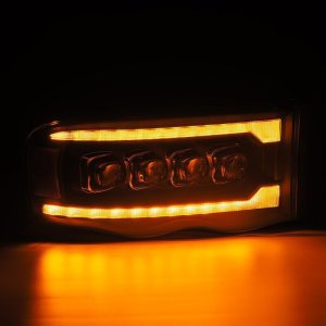 Dodge Ram 1500 Headlights - AlphaRex - NOVA LED Projector, Plank Style w/Activ Light/Seq Signal - Black - `02-`05