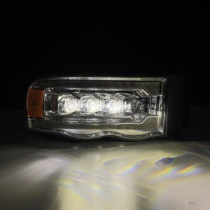 Dodge Ram 1500 Headlights - AlphaRex - NOVA-Series LED Projector Plank Style with Active Light/Sequential Signal - Chrome - `02-`05