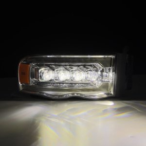 Dodge Ram 1500 Headlights - AlphaRex - NOVA-Series LED Projector Plank Style with Active Light/Sequential Signal - Chrome - `02-`05
