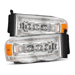 Dodge Ram 1500 Headlights - AlphaRex - NOVA-Series LED Projector Plank Style with Active Light/Sequential Signal - Chrome - `02-`05