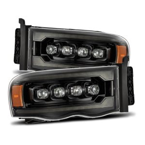 Dodge Ram 1500 Headlights - AlphaRex - NOVA LED Projector with Activ Light/Sequential Signal - Alpha Black - `02-`05