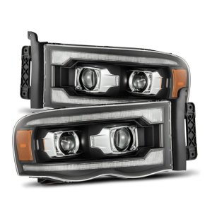 Dodge Ram 1500 Headlights - AlphaRex - LUXX LED Proj Headlights Plank Style w/Activ Light/Seq Signal - Black - `02-`05