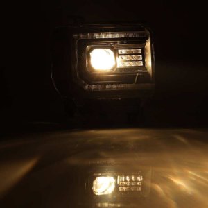 GMC Sierra Headlights - AlphaRex - PRO-Series Projector with Plank, Active Light, Sequential Signal, DRL - Alpha Black - `14-`18