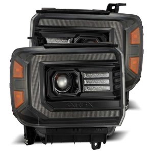 GMC Sierra Headlights - AlphaRex - PRO-Series Projector with Plank, Active Light, Sequential Signal, DRL - Alpha Black - `14-`18