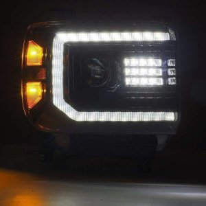 GMC Sierra Headlights - AlphaRex - LUXX LED Projector Plnk Style with Activ Light/Seq Signal/DRL - Alpha Black - `14-`18