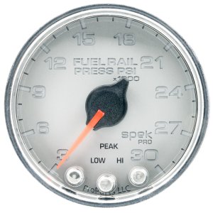 Dodge Cummins Fuel Pressure Gauge - AutoMeter - Spek-Pro 30Kpsi Stepper Motor with Peak & Warn - Silver/Chrome - `03-`08