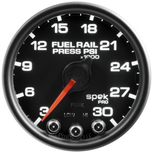 Chevrolet Silverado 3500HD Pressure Gauge - AutoMeter - Spek-Pro, Stepper Motor, Peak & Warn - Black/Black - `01-`12