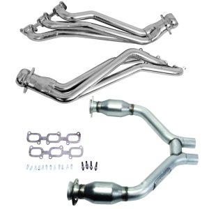 Ford Mustang Performance Exhaust - BBK - Full Header & Cat, Long Tube, Catted Mid H Pipe, Silver Ceramic - Polished Silver - `15-`17