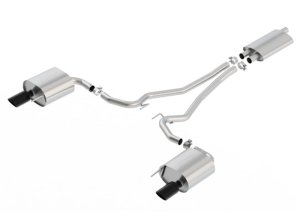 Ford Mustang Performance Exhaust - Rear - Borla - Cat Back Touring, Single Round 4.0in OD 9.5in L Tips, EC-Type - Bright Chrome - `15-`19