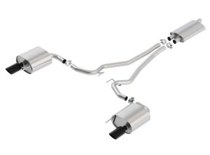 Ford Mustang Performance Exhaust - Rear - Borla - Cat Back Touring, Single Round 4.0in OD 9.5in L Tips, EC-Type - Bright Chrome - `15-`19