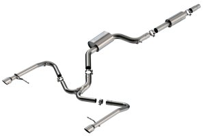 Volkswagen Jetta Performance Exhaust - Borla - Cat-Back, S-Type, Polished T-304 Stainless Tips, Dual Mufflers, 2.50 in inlet to dual 2.25 in tail pipes, 3.5 x 5.5 in tips - Polished - `19-`21
