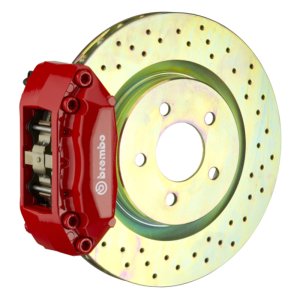 Ford Fusion Brake Kit - Front - Brembo - GT Big Brake Kit 4 Piston Cast 2pc 330x28 1pc Rotor Drilled - Red - `06-`08