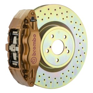 Subaru Impreza Brake Kit - Front - Brembo - GT 4 Piston Cast 2pc 326 x30 1pc Rotor Drilled - Gold - `02-`07