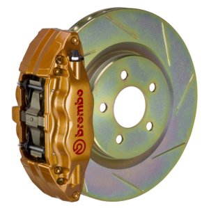 Subaru Impreza Brake Kit - Front - Brembo - GT BBK 4 Pist Cast 2pc 326 x30 1pc Rotor Slotted Type1 - Gold - `02-`07