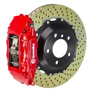 Ford Mustang Brake Kit - Front - Brembo - 6-Piston Cast 355x32 2pc Rotor Drilled - Red - `05-`14