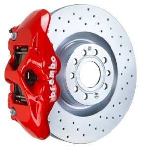 Audi TTS Brake Kit - Front - Brembo - GT BBK 4 Piston Cast 345x30 1pc Rotor Drilled - Red - `09-`15