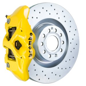 Volkswagen Jetta GLI Brake Kit - Front - Brembo - GT BBK 4 Piston Cast 345x30 1pc Rotor Drilled - Yellow - `05-`10 Volkswagen Jetta GLI Brake Kit - Front - Brembo - GT BBK 4 Piston Cast 345x30 1pc Rotor Drilled - Yellow - `05-`10