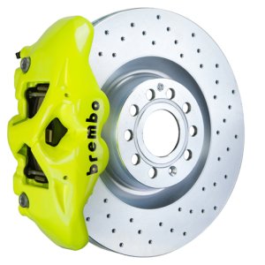 Audi A3 Brake Kit - Front - Brembo - GT BBK 4 Piston Cast 345x30 1pc Rotor Drilled - Fluo Yellow - `14-`20