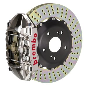 Audi TT RS Brake Kit - Rear - Brembo - GTR BBK 4Pist Billet 328x28 2pc Rotor Drilled - Nickel - `12-`13