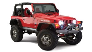 Jeep Wrangler Fender Flares - Front + Rear - Bushwacker - Flat Style - Black - `97-`06
