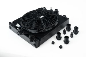 Mitsubishi Evolution Radiator - CSF - Universal Half Radiator w/ SPAL Fan & Shroud, 2-Row Core with B-Tube Technology - Black - `01-`05