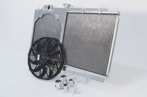 Mitsubishi Evolution Radiator - CSF - Full-Slim w/12in Fan & Shroud, -16AN & Slip On Fitting, 2-Row B-Tube Technology - `99-`01
