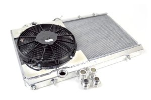 Mitsubishi Evolution Radiator - CSF - Full-Slim w/12in Fan & Shroud, -16AN & Slip On Fitting, 2-Row B-Tube Technology - `99-`01