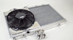 Mitsubishi Evolution Radiator - CSF - Full-Slim w/12in Fan & Shroud, -16AN & Slip On Fitting, 2-Row B-Tube Technology - `99-`01
