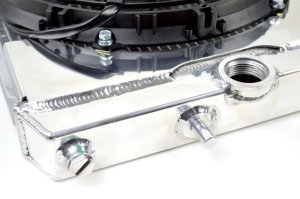 Mitsubishi Evolution Radiator - CSF - Full-Slim w/12in Fan & Shroud, -16AN & Slip On Fitting, 2-Row B-Tube Technology - `99-`01