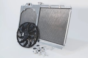 Mitsubishi Evolution Radiator - CSF - Full-Slim w/12in Fan & Shroud, -16AN & Slip On Fitting, 2-Row B-Tube Technology - `99-`01