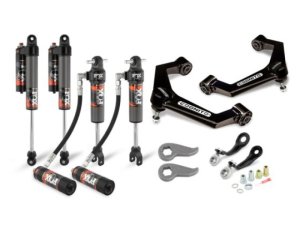 GMC Sierra 3500HD Suspension Lift Kit - Front + Rear - Cognito - 3in Elite Leveling Kit w/ Fox 2.5 Elite Perf Series - semi-gloss black - `20-`24