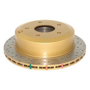 Pontiac GTO Brake Rotor (1) - Rear - DBA - 4000 Series XS Gold, Cross-Drilled & Slotted, Uni-Directional - Gold - 2005