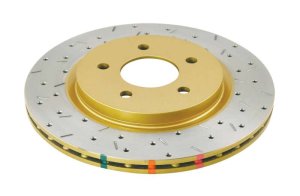 Ford Mustang Brake Rotor (1) - Rear - DBA - 4000 Series Drilled/Slotted - Gold - `05-`13 Ford Mustang Brake Rotor (1) - Rear - DBA - 4000 Series Drilled/Slotted - Gold - `05-`13