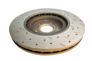 Infiniti Q50 Brake Rotor (1) - Front - DBA - 4000 Series XS Gold Drilled & Slotted - Gold - `16-`20 Infiniti Q50 Brake Rotor (1) - Front - DBA - 4000 Series XS Gold Drilled & Slotted - Gold - `16-`20