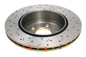 Dodge Challenger Brake Rotor (1) - Rear - DBA - 4000 Series XS Cross Drilled/Slotted - Gold - `08-`09 Dodge Challenger Brake Rotor (1) - Rear - DBA - 4000 Series XS Cross Drilled/Slotted - Gold - `08-`09