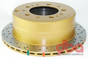 Lexus LX 470 Brake Rotor (1) - Rear - DBA - 4000 Series XS Gold, Cross-Drilled/Slotted, Uni-Directional - Gold - `98-`05