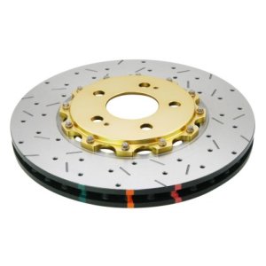 Mitsubishi Evolution Brake Rotor (1) - Front - DBA - 5000 Series Drilled & Slotted - Gold Hat - `08-`17