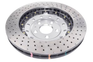 Audi RS3 Brake Rotor (1) - Front - DBA - 5000 Series XD T3 Drilled/Dimpled - Clear Anodized - `06-`17